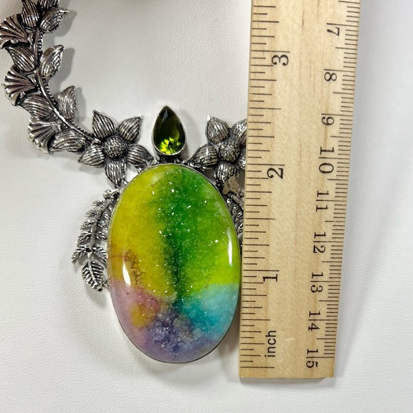 🌈 Unique Design Rainbow Solar Quartz 925 Large Stone Gemstone Necklace Bracelet - Picture 4 of 11